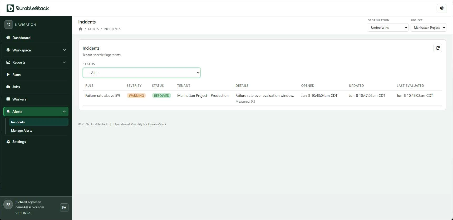 Incidents screen