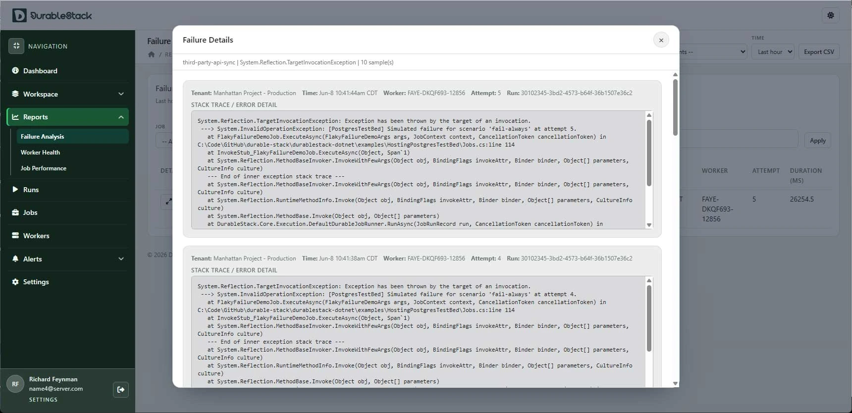 Failure analysis error detail